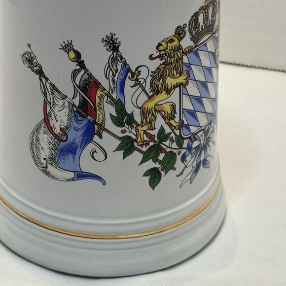Vintage Bavarian Beer Stein Pewter Lid Bavrian Coat of Arms Made In Germany - Picture 6 of 9